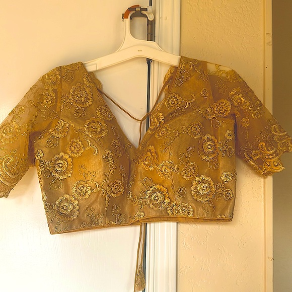 Bridal Occasions Cherry Red and Golden color lehnga ,Blouse and stole (duppata) - Picture 3 of 5